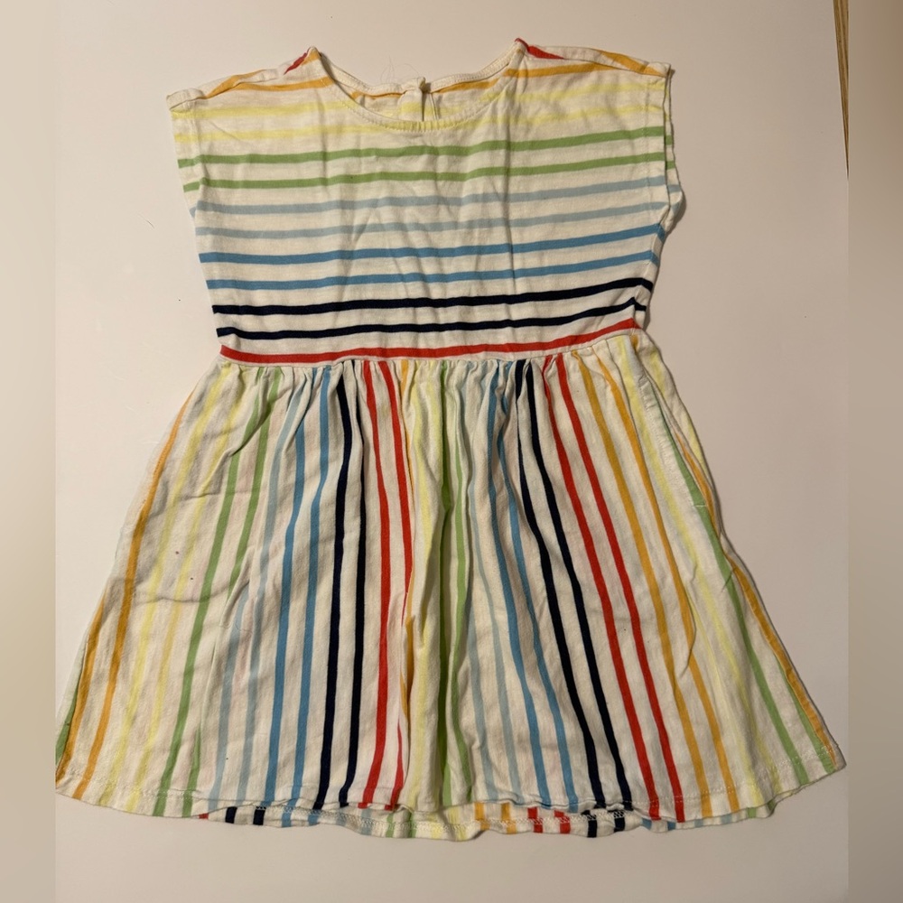 Primary-Colorful Striped Kids Dress